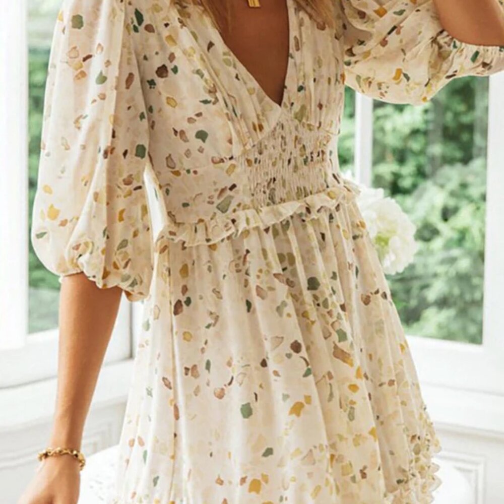 Spring Summer V Neck Mini Dress